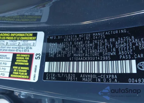 2025 Toyota Camry Xse из США, поврежденный, VIN 4T1DAACK9SU142985